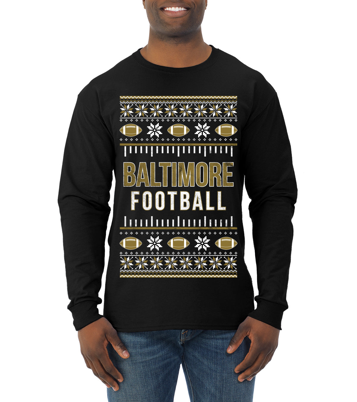City of Baltimore BAL American Football Fantasy Fan Ugly Christmas Sweater Unisex Crewneck Sweatshirt