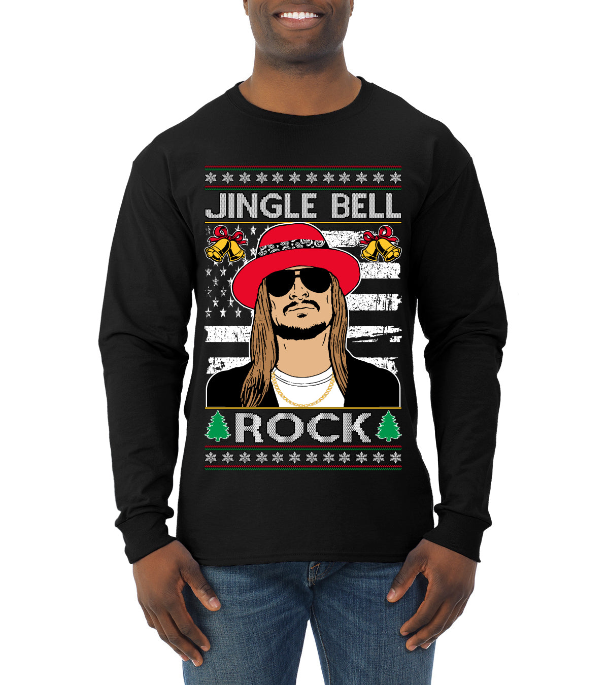 Jingle Bell Rock Kid Rapper Country Music Ugly Christmas Sweater Mens Long Sleeve Shirt