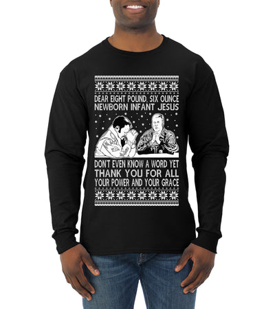 8 Pound 6 Ounce Baby Jesus Shake and Bake  Ugly Christmas Sweater Mens Long Sleeve Shirt