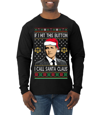 Harvey Hit This Button I Call Santa Specter TV Show Parody Ugly Christmas Sweater Mens Long Sleeve Shirt