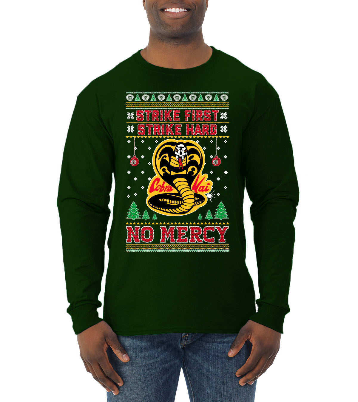 Strike First Strike Hard No Mercy Xmas Ugly Christmas Sweater Mens Long Sleeve Shirt