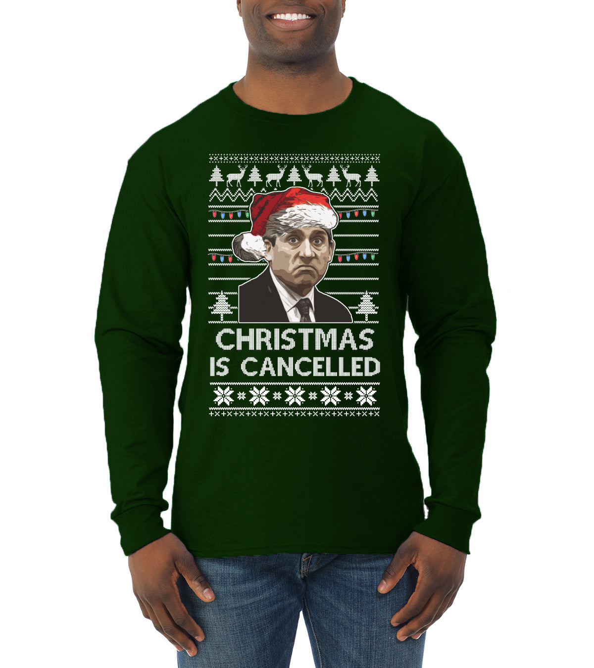 Christmas Is Cancelled Michael Scott Office Ugly Christmas Sweater Mens Long Sleeve Shirt