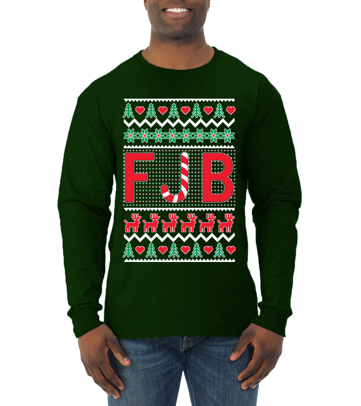FJB Candy Cane  Ugly Christmas Sweater Mens Long Sleeve Shirt