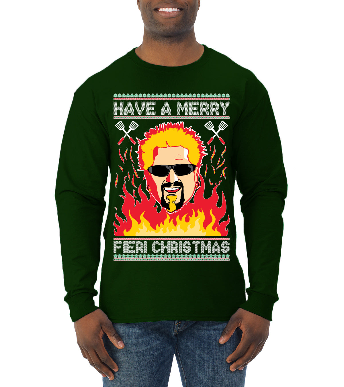 Have A Merry Fieri Christmas  Ugly Christmas Sweater Mens Long Sleeve Shirt