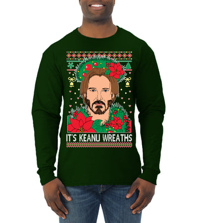 It's Keanu Wreaths Ugly Christmas Sweater Mens Long Sleeve Shirt
