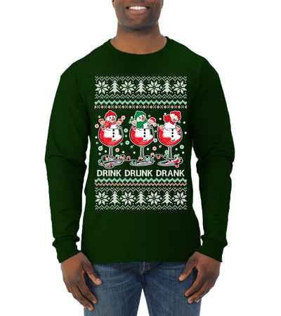 Holiday Spirits Drink Drank Drunk Snowmen Ugly Christmas Sweater Mens Long Sleeve Shirt