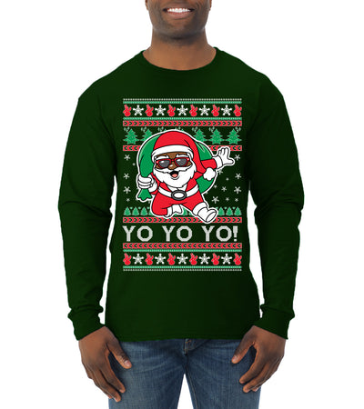 Yo Yo Yo Black Santa Ugly Christmas Sweater Mens Long Sleeve Shirt
