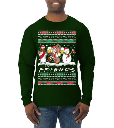 Santa Friends TV Parody Funny Characters Ugly Christmas Sweater Mens Long Sleeve Shirt