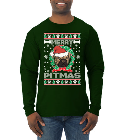 Merry Pitmas Christmas Mens Long Sleeve Shirt