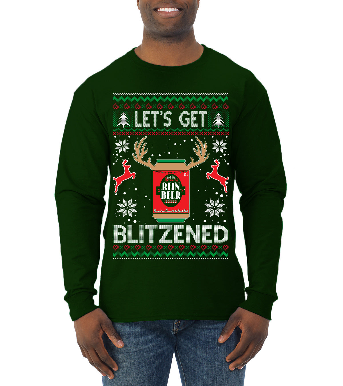 Let's Get Blitzened Rein Beer Ugly Christmas Sweater Mens Long Sleeve Shirt