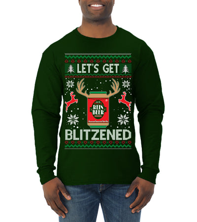 Let's Get Blitzened Rein Beer Ugly Christmas Sweater Mens Long Sleeve Shirt