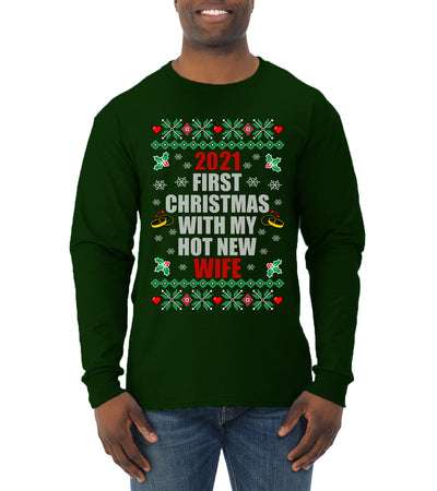 First Christmas With My Hot New Wife Individual Couples  Ugly Christmas Sweater Mens Long Sleeve Shirt