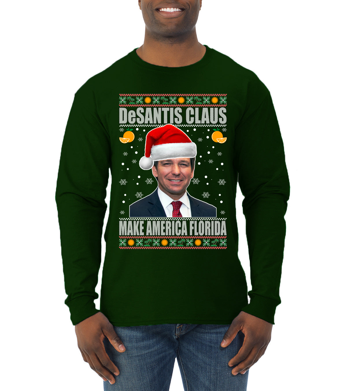 DeSantis Claus Ugly Christmas Sweater Mens Long Sleeve Shirt