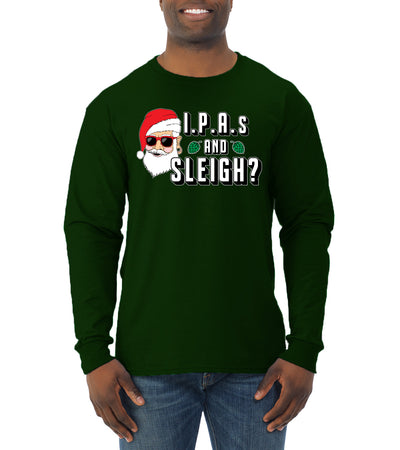 Hipster Santa IPAs and Sleigh? Christmas Mens Long Sleeve Shirt