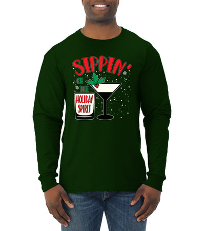 Sippin' On The Holiday Spirit Christmas Mens Long Sleeve Shirt