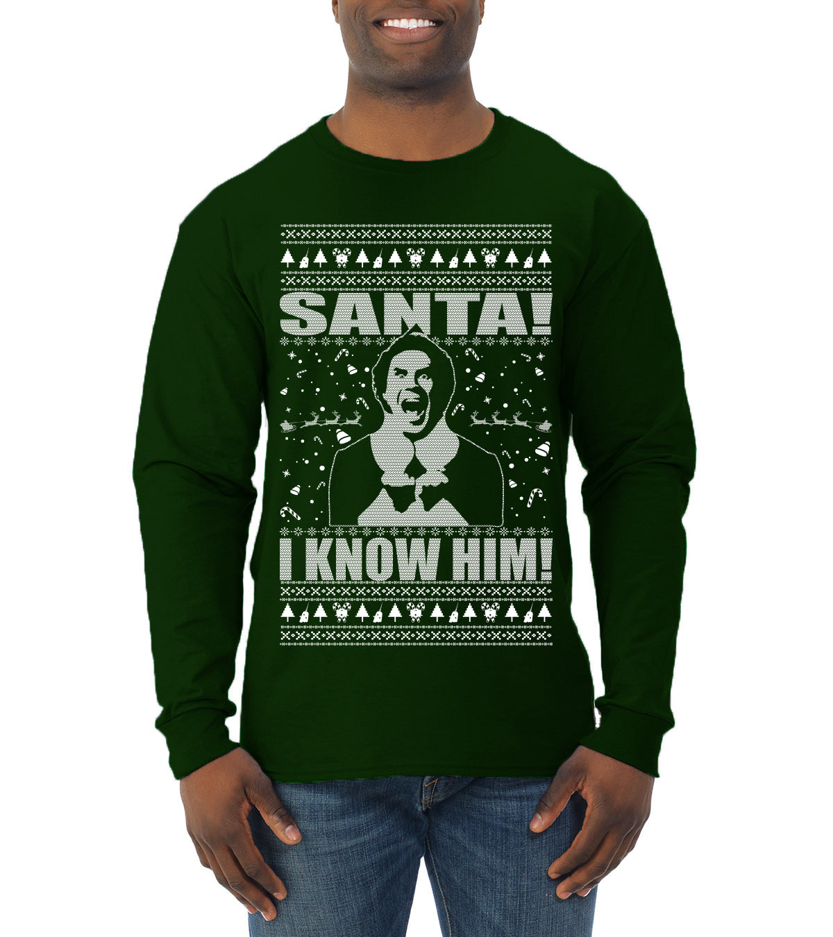 Buddy The Elf Santa! I Know Him Ugly Christmas Sweater Mens Long Sleeve Shirt