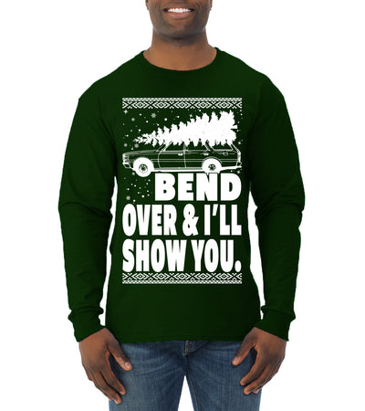 Fanily Vacation Bend Over & I'll Show You Ugly Christmas Sweater Mens Long Sleeve Shirt
