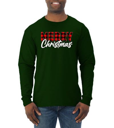 Merry Christmas Buffalo Plaid Christmas Mens Long Sleeve Shirt