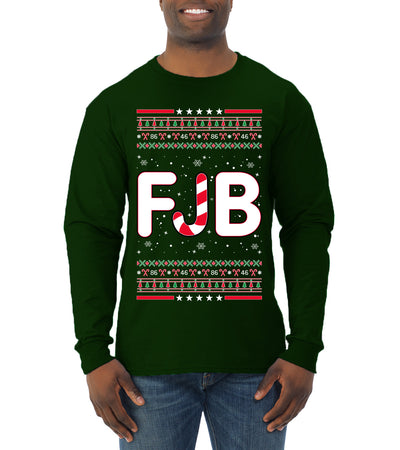 FJB Let's Go Brandon Chant Candy Cane Ugly Christmas Sweater Mens Long Sleeve Shirt