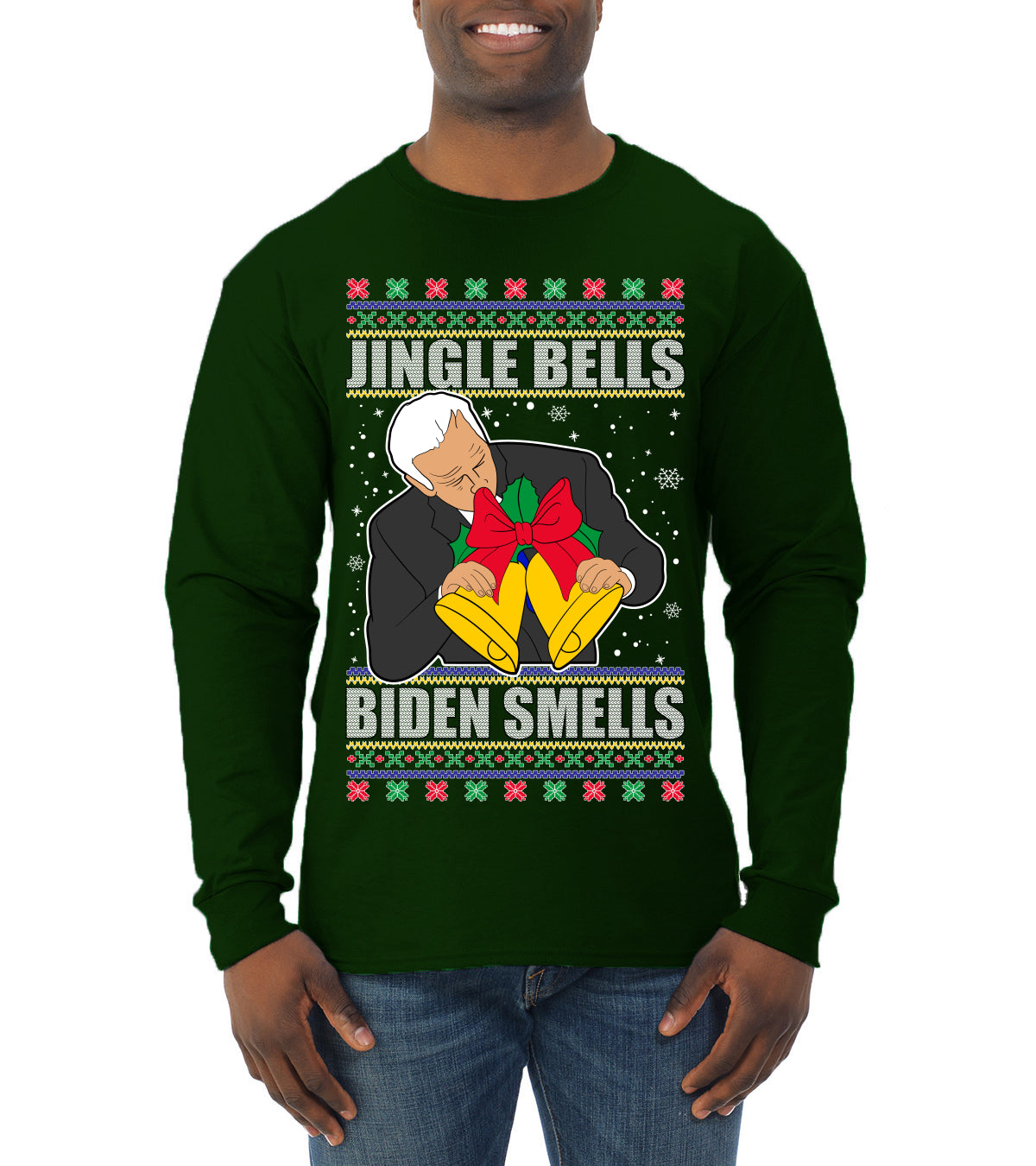 Jingle Bells Biden Smells Ugly Christmas Sweater Mens Long Sleeve Shirt
