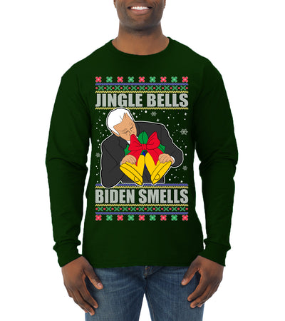 Jingle Bells Biden Smells Ugly Christmas Sweater Mens Long Sleeve Shirt