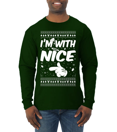 I'm With Nice Individual Couples Ugly Christmas Sweater Mens Long Sleeve Shirt