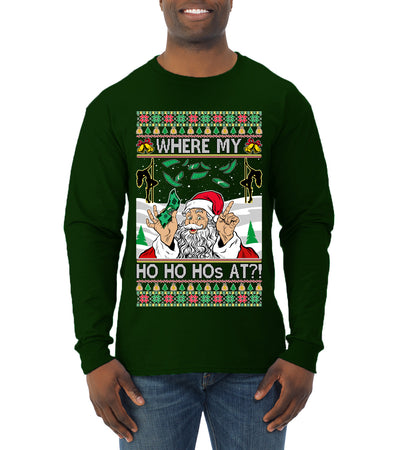 Santa Stripping Money Club Where My Ho's At Ugly Christmas Sweater Mens Long Sleeve Shirt
