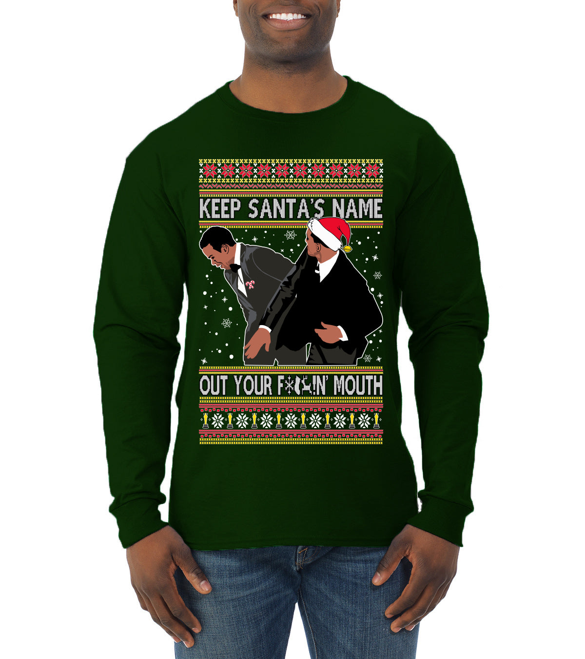 Will Smith Slaps Chris Rock Award Show  Ugly Christmas Sweater Mens Long Sleeve Shirt