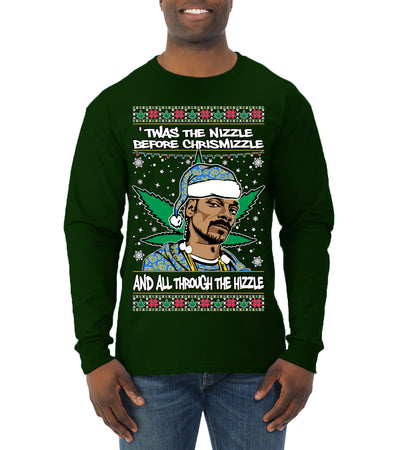 Snoop 'Twas The Nizzle Pot Leaf Weed Funny Ugly Christmas Sweater Mens Long Sleeve Shirt