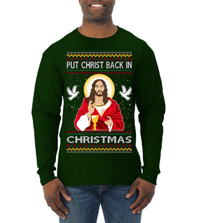 Put Christ Back In Christmas Ugly Christmas Sweater Mens Long Sleeve Shirt