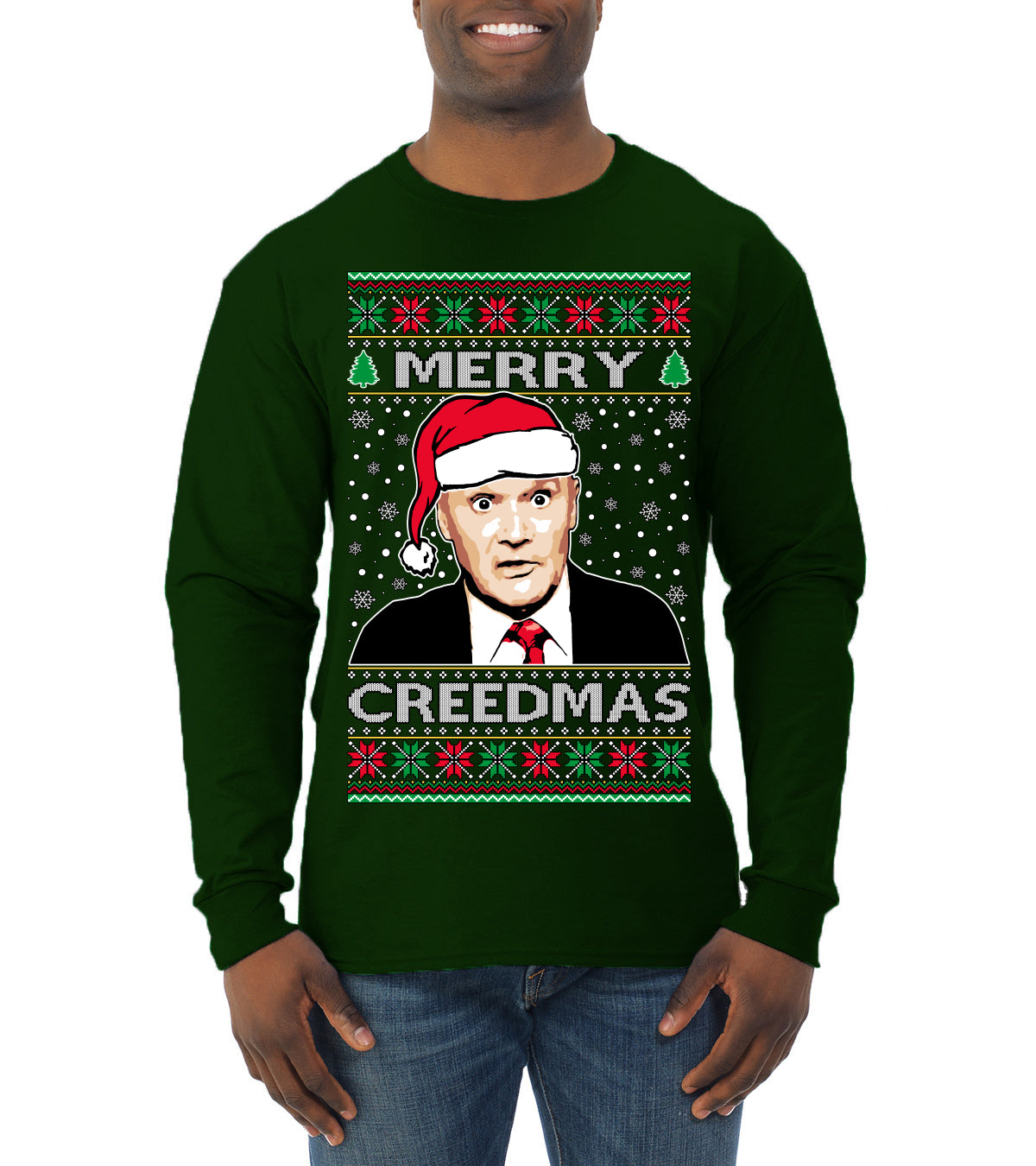 Merry Creedmas Office Humor TV  Ugly Christmas Sweater Mens Long Sleeve Shirt