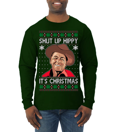 Shut Up Hippy It's Christmas Ugly Christmas Sweater Mens Long Sleeve Shirt