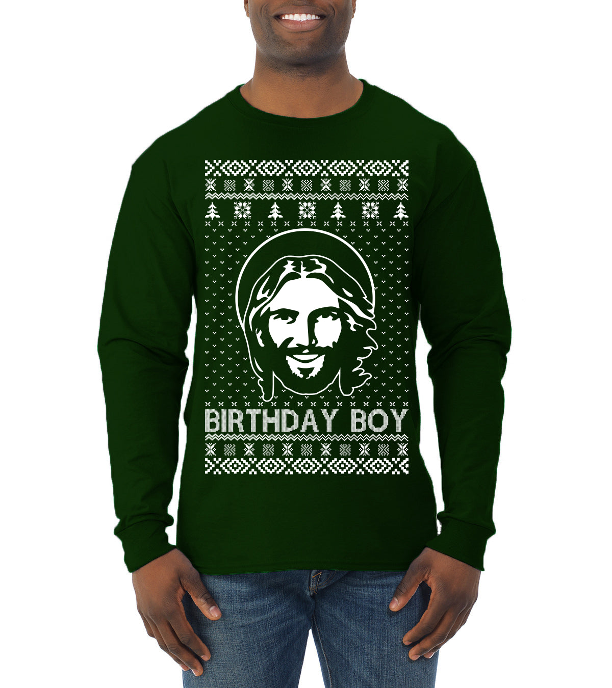 Birthday Boy Jesus Christ Ugly Christmas Sweater Mens Long Sleeve Shirt