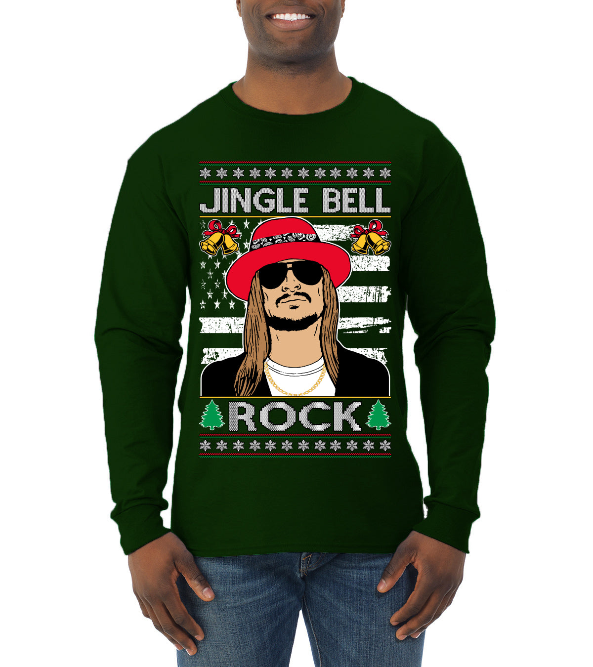 Jingle Bell Rock Kid Rapper Country Music Ugly Christmas Sweater Mens Long Sleeve Shirt