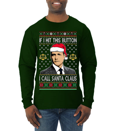 Harvey Hit This Button I Call Santa Specter TV Show Parody Ugly Christmas Sweater Mens Long Sleeve Shirt