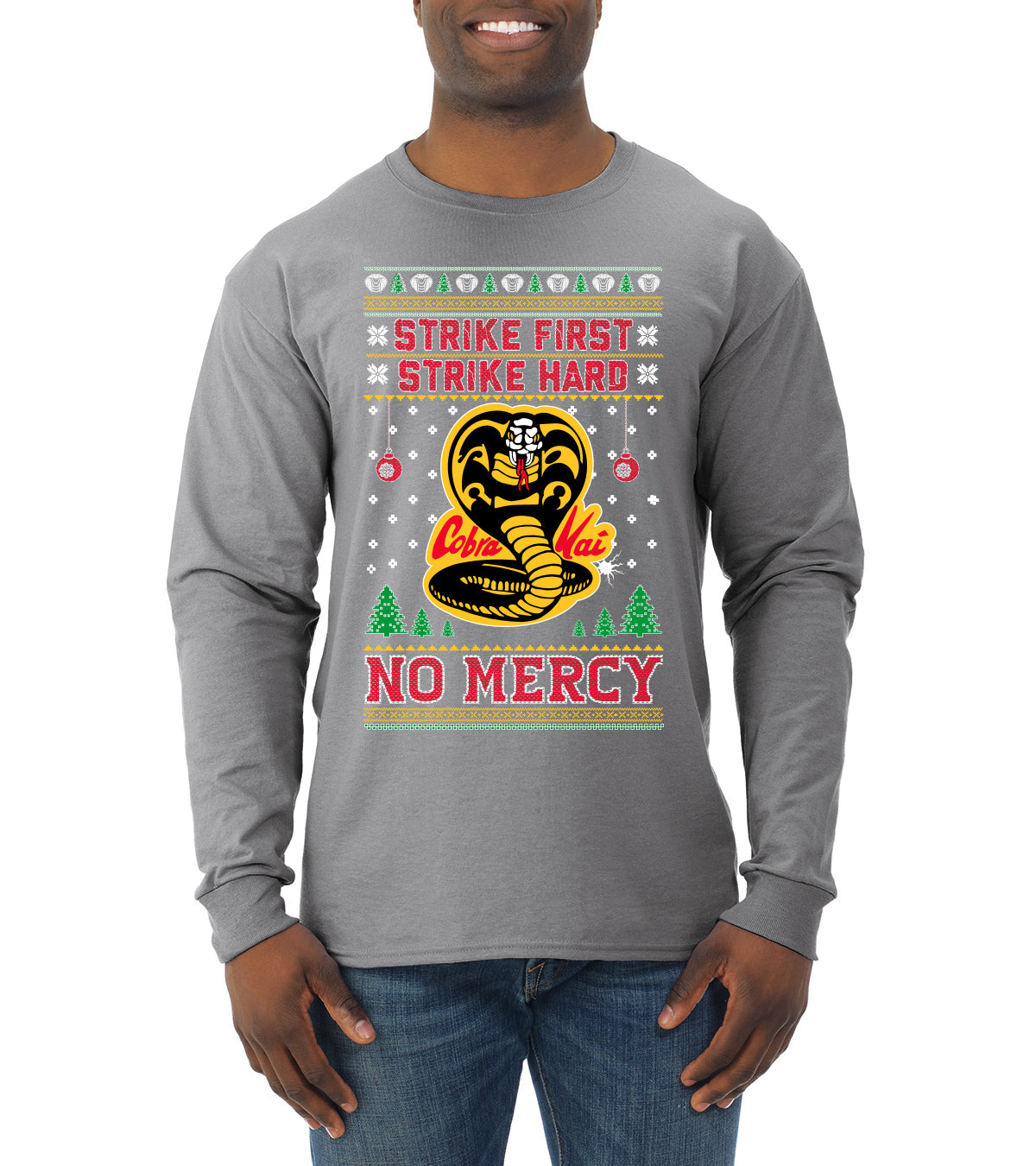 Strike First Strike Hard No Mercy Xmas Ugly Christmas Sweater Mens Long Sleeve Shirt