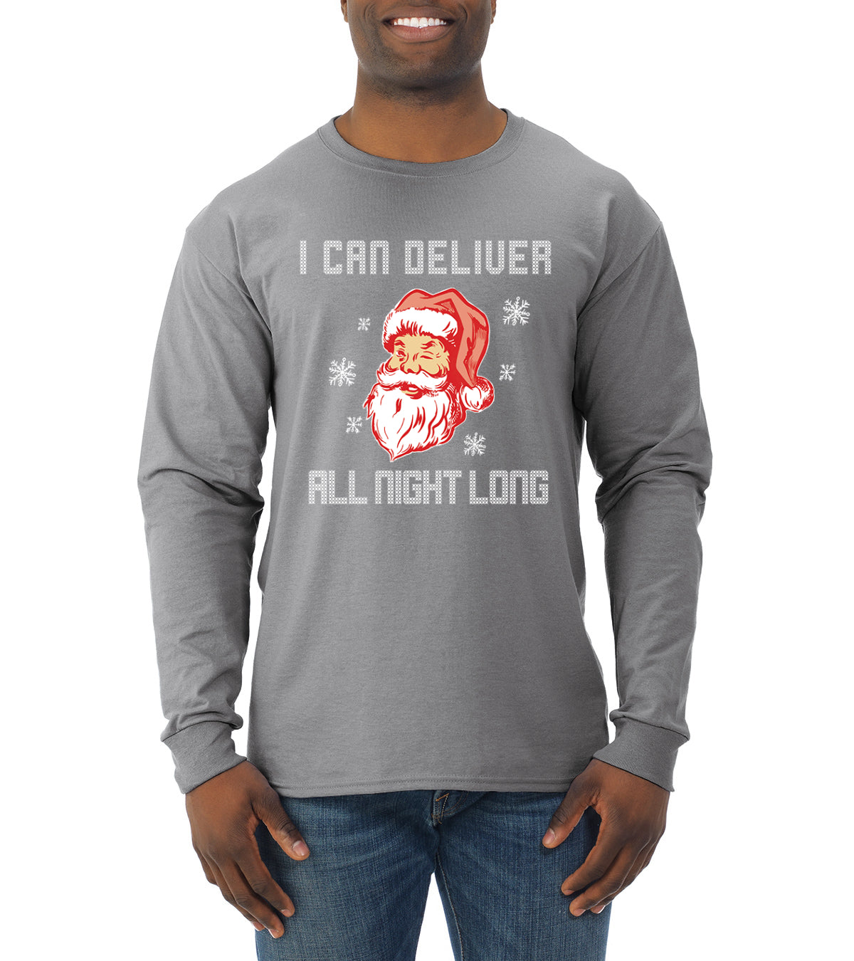 I Can Deliver All Night Long Santa Winking Christmas Mens Long Sleeve Shirt