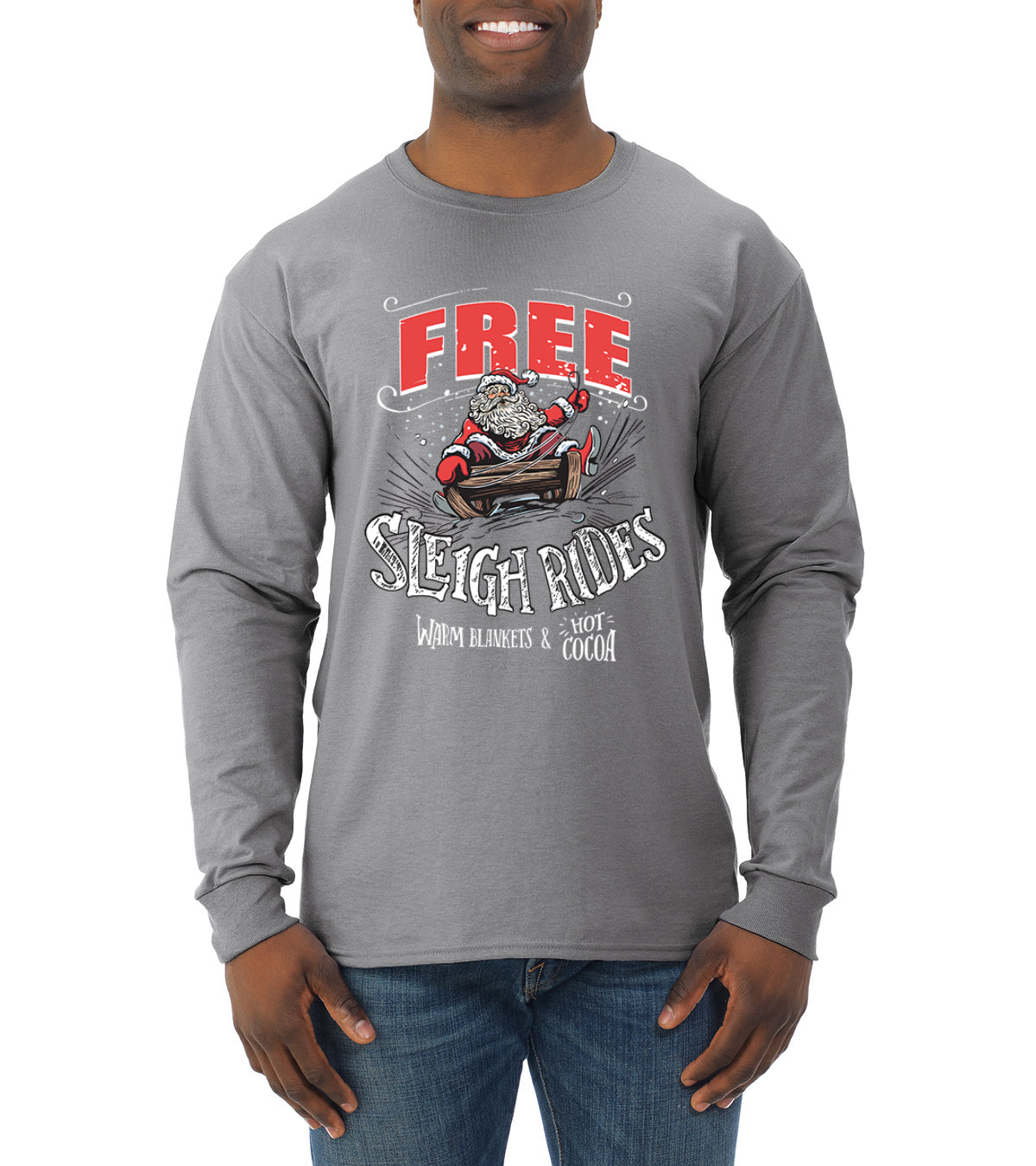 Free Sleigh Rides Warm Blankets & Hot Cocoa Christmas Mens Long Sleeve Shirt