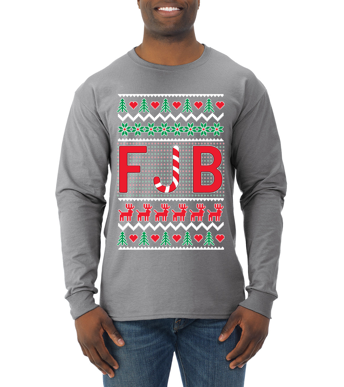 FJB Candy Cane  Ugly Christmas Sweater Mens Long Sleeve Shirt
