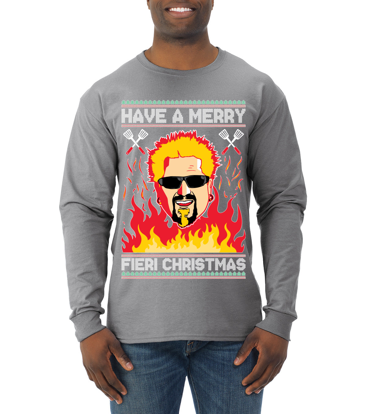 Have A Merry Fieri Christmas  Ugly Christmas Sweater Mens Long Sleeve Shirt