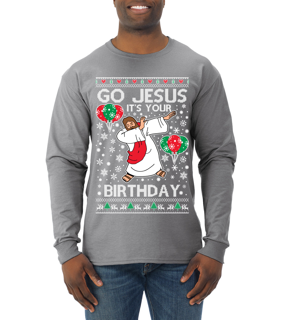 Go Jesus It's Your Birthday Ugly Christmas Sweater Mens Long Sleeve Shirt
