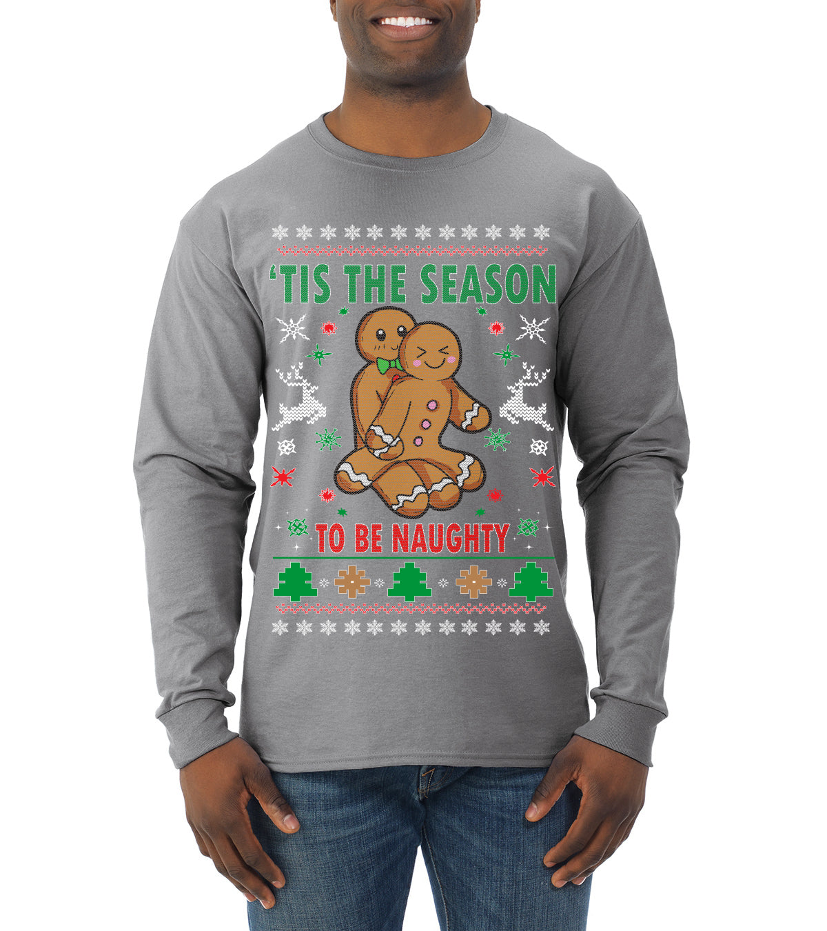 Tis' The Season To Be Naughty Ugly Christmas Sweater Mens Long Sleeve Shirt