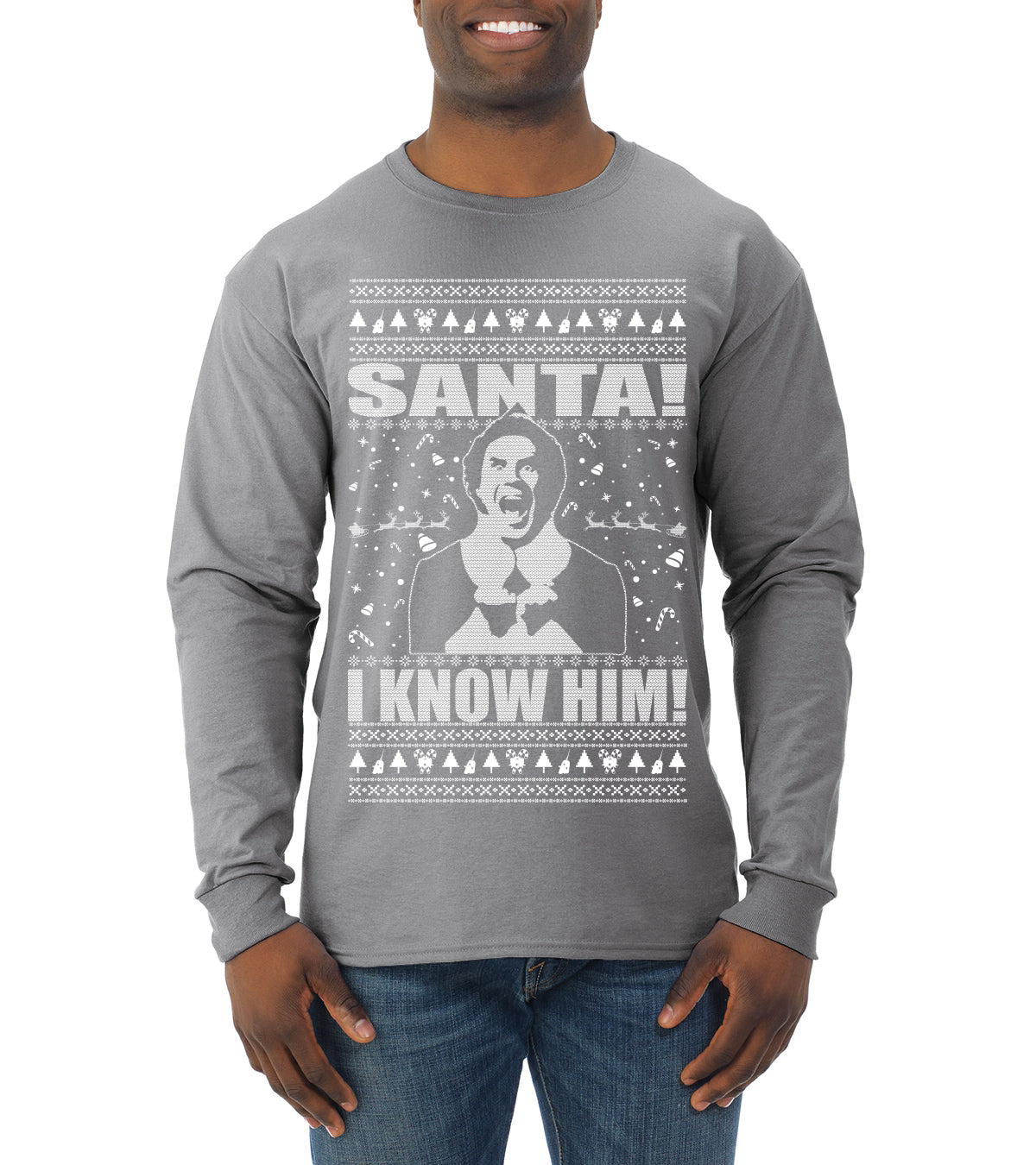 Buddy The Elf Santa! I Know Him Ugly Christmas Sweater Mens Long Sleeve Shirt