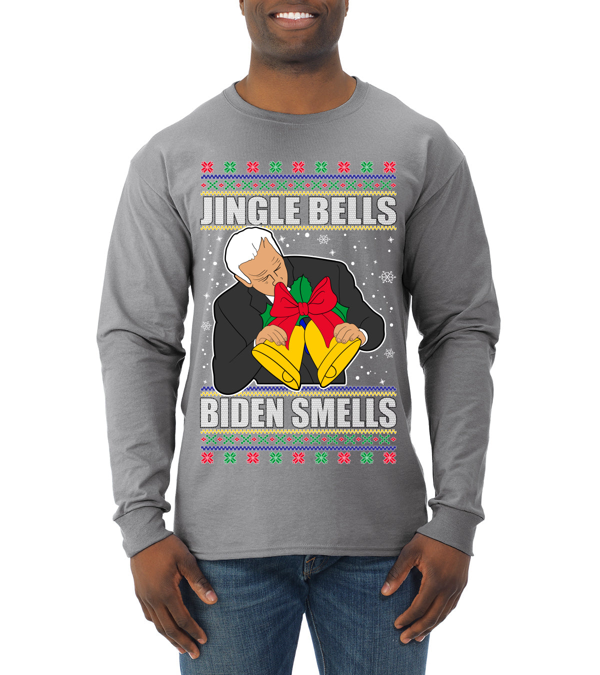 Jingle Bells Biden Smells Ugly Christmas Sweater Mens Long Sleeve Shirt