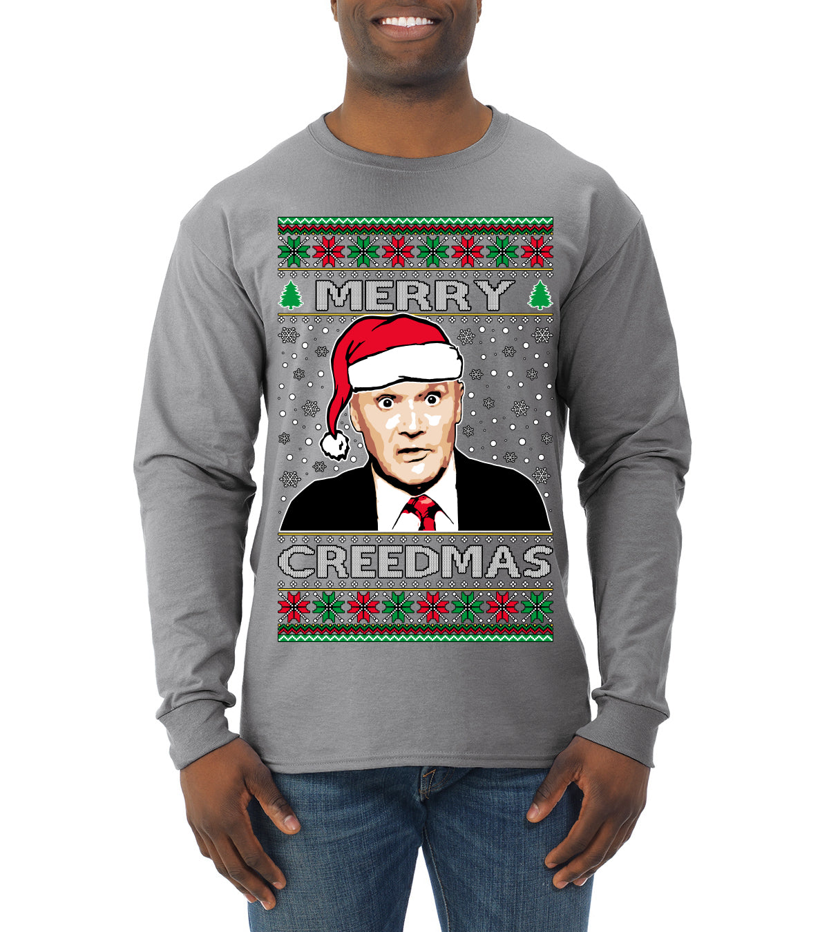 Merry Creedmas Office Humor TV  Ugly Christmas Sweater Mens Long Sleeve Shirt