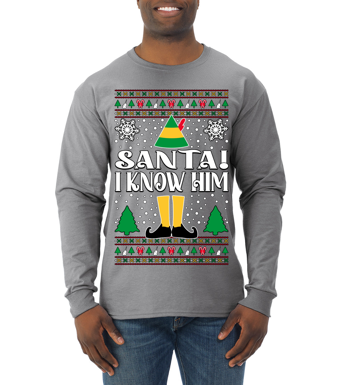 Santa! I Know Him Christmas Movie Quote  Ugly Christmas Sweater Mens Long Sleeve Shirt