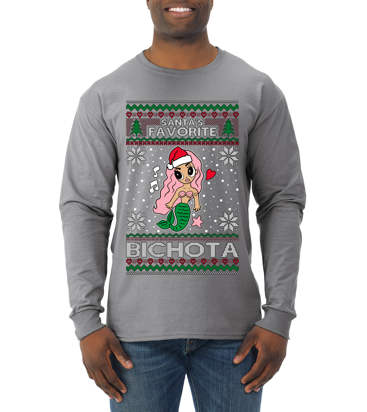 Christmas Karol Santa's Favorite Bichota Ugly Christmas Sweater Mens Long Sleeve Shirt
