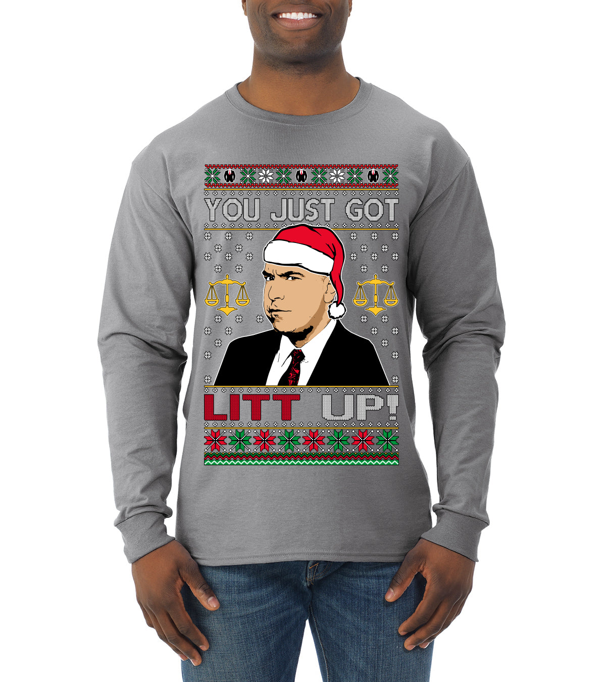 Just Got Litt Up Louis Tv Show Parody Ugly Christmas Sweater Mens Long Sleeve Shirt