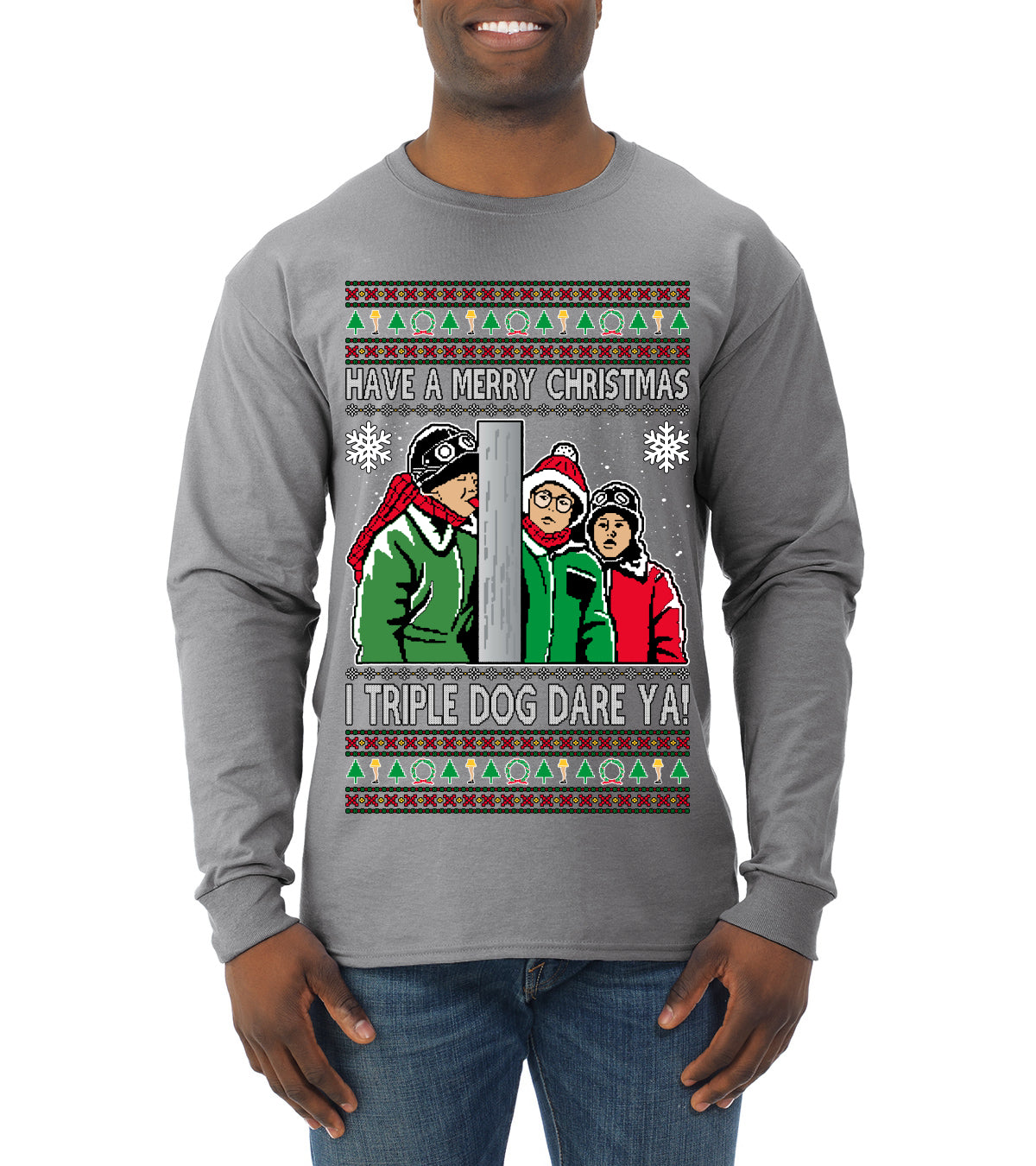 I Triple Dog Dare Ya Merry Story Ugly Christmas Sweater Mens Long Sleeve Shirt