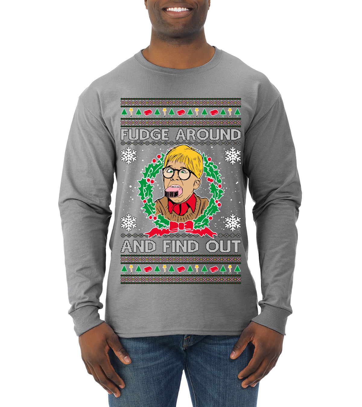 Fudge Around And Find Out Story Ugly Christmas Sweater Mens Long Sleeve Shirt